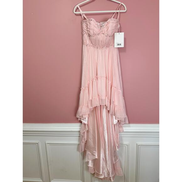 NEW NWT Mac Duggal Beaded Ruffle High Low Gown SYLE 68096 Size 2 in Pink - Picture 2 of 9